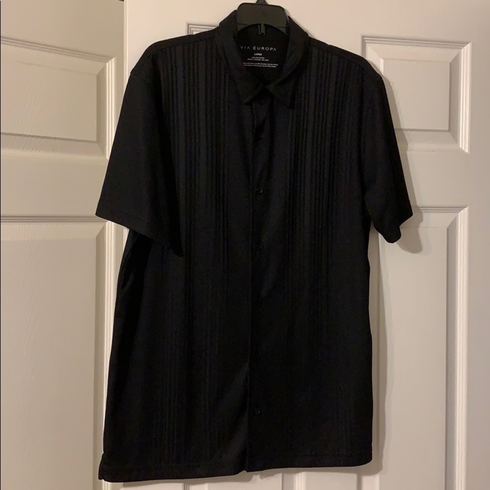 Men’s Via Europa Pitch Black Semi Dress Button Up